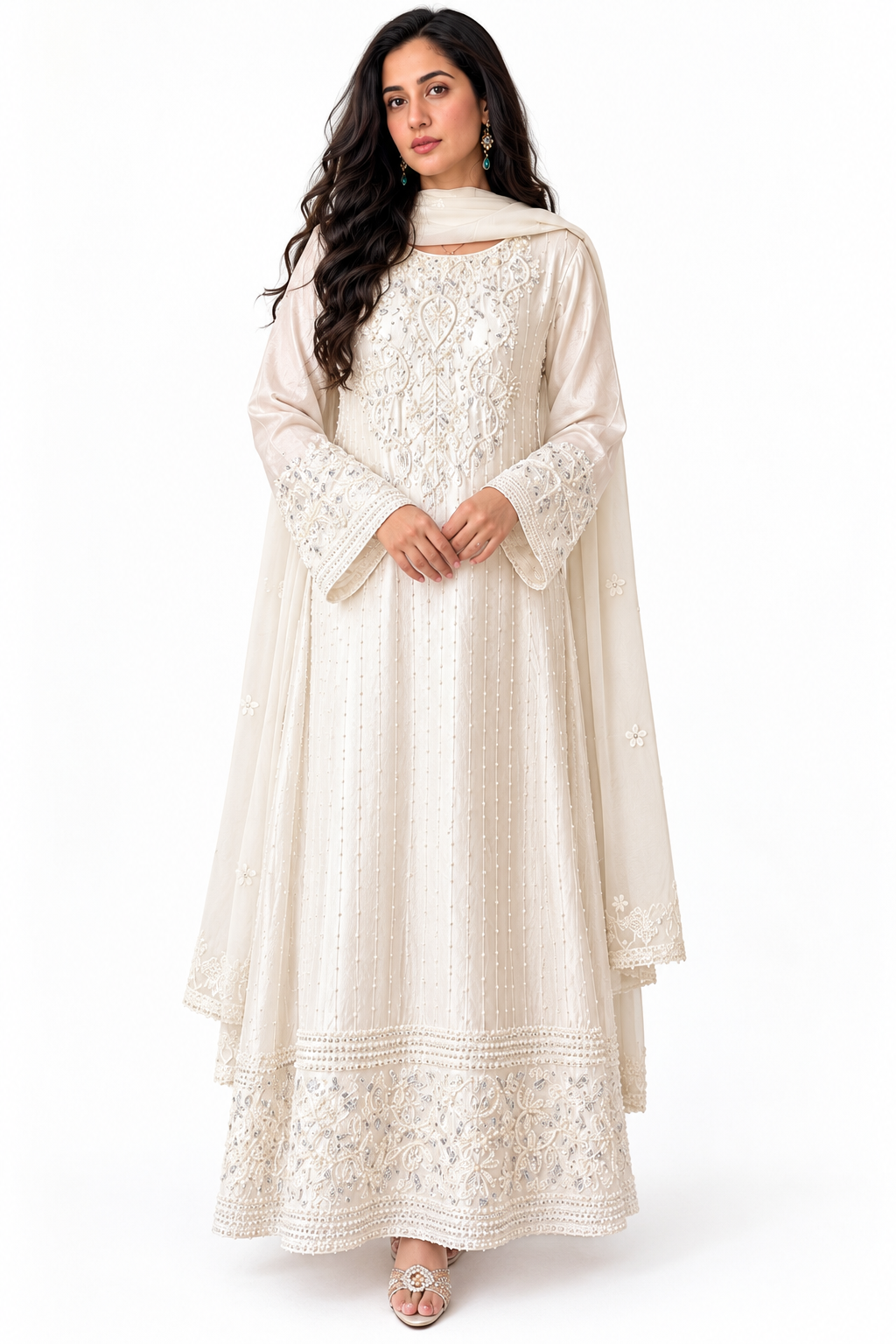 Mehr-e-Noor – Luxury Ivory Sheesha Silk Embellished Suit