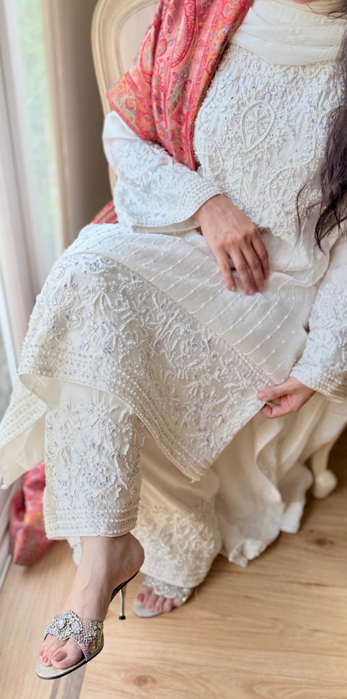 Mehr-e-Noor – Luxury Ivory Sheesha Silk Embellished Suit