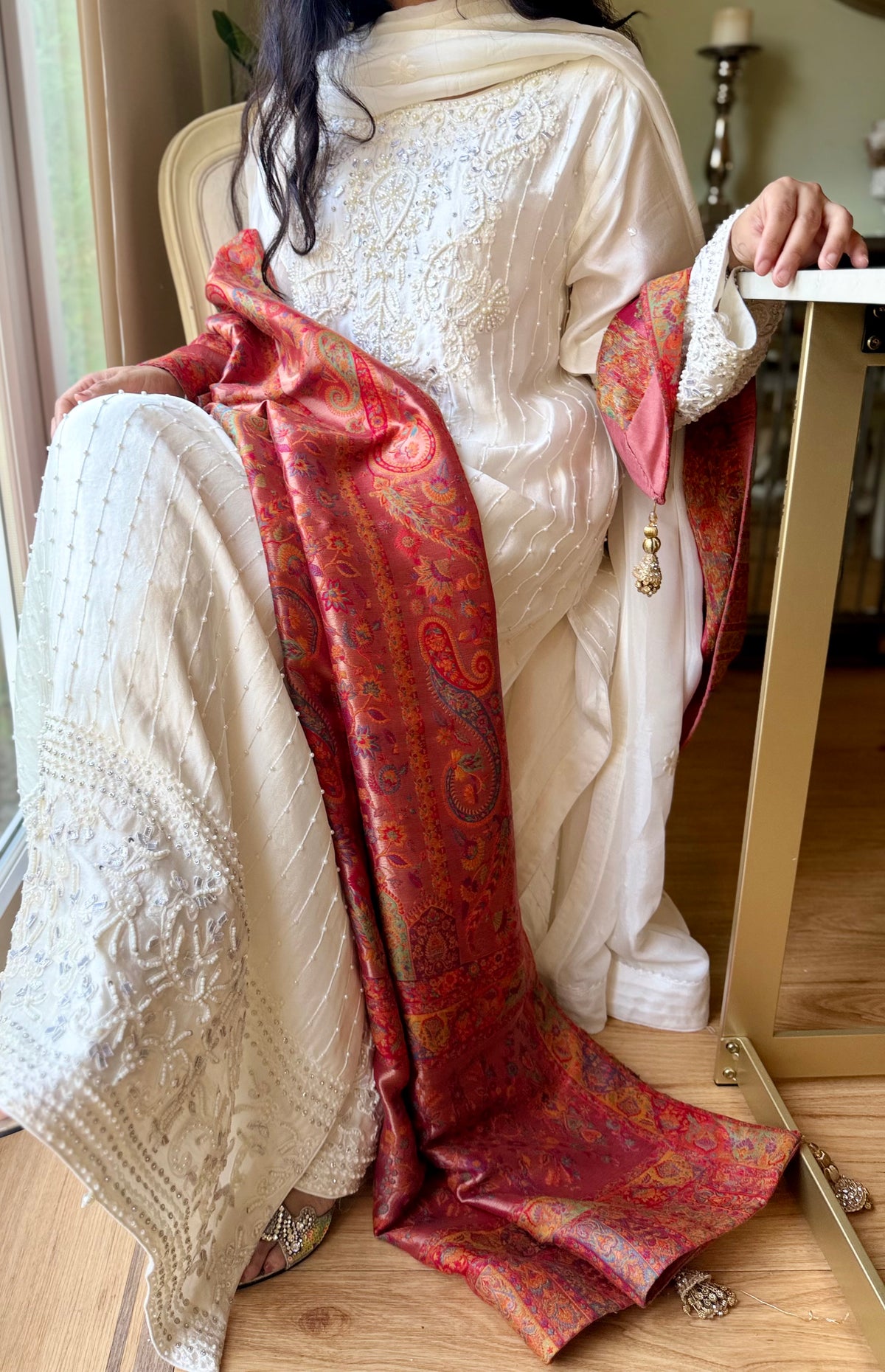 Mehr-e-Noor – Luxury Ivory Sheesha Silk Embellished Suit