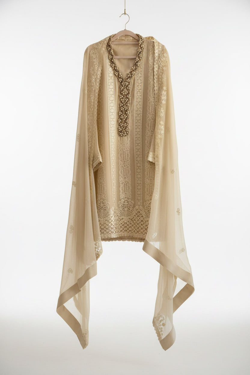 Noor-e-Ivory Embellished Chiffon Suit