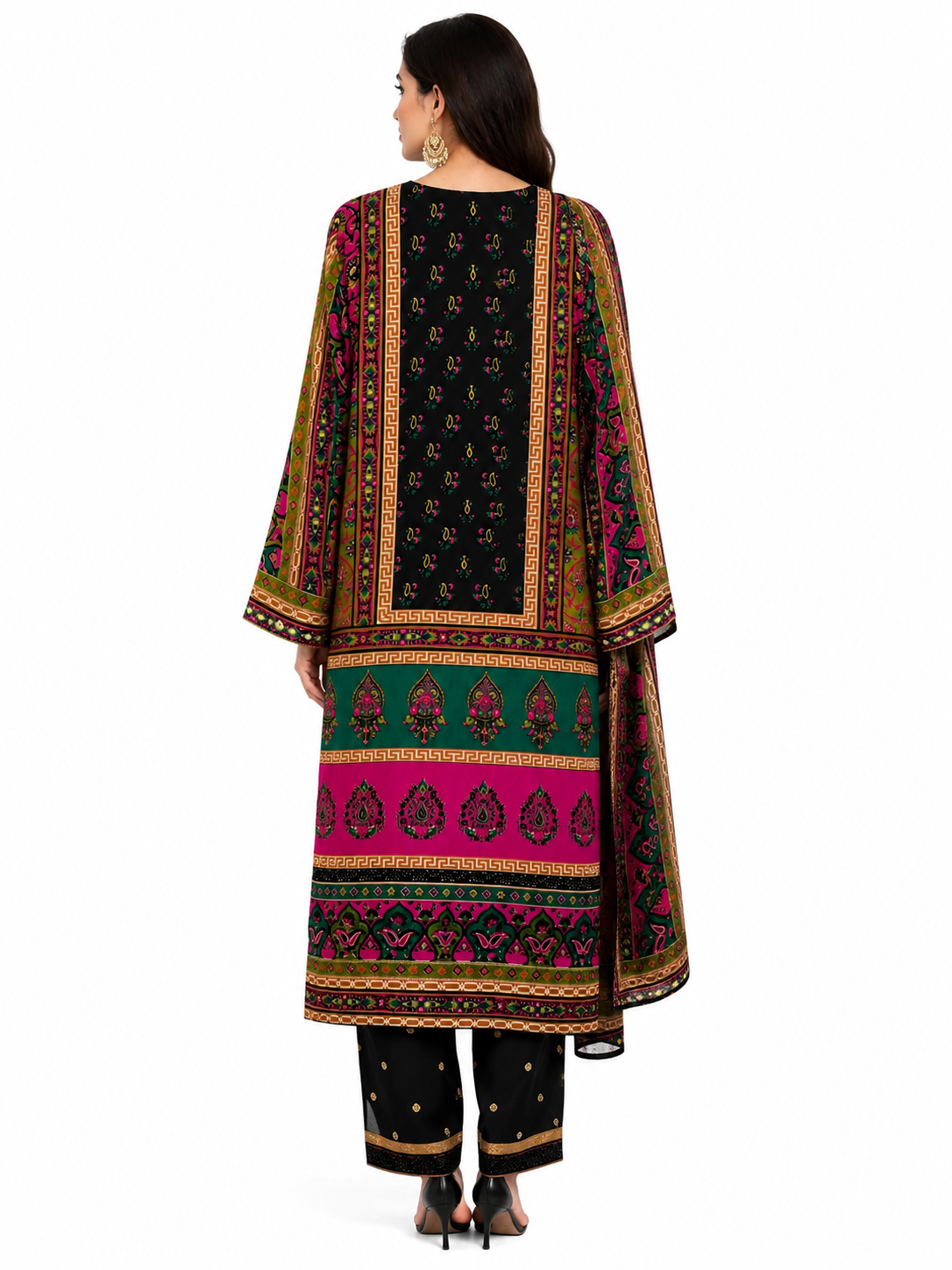 Black Luxury Embellished Silk Suit