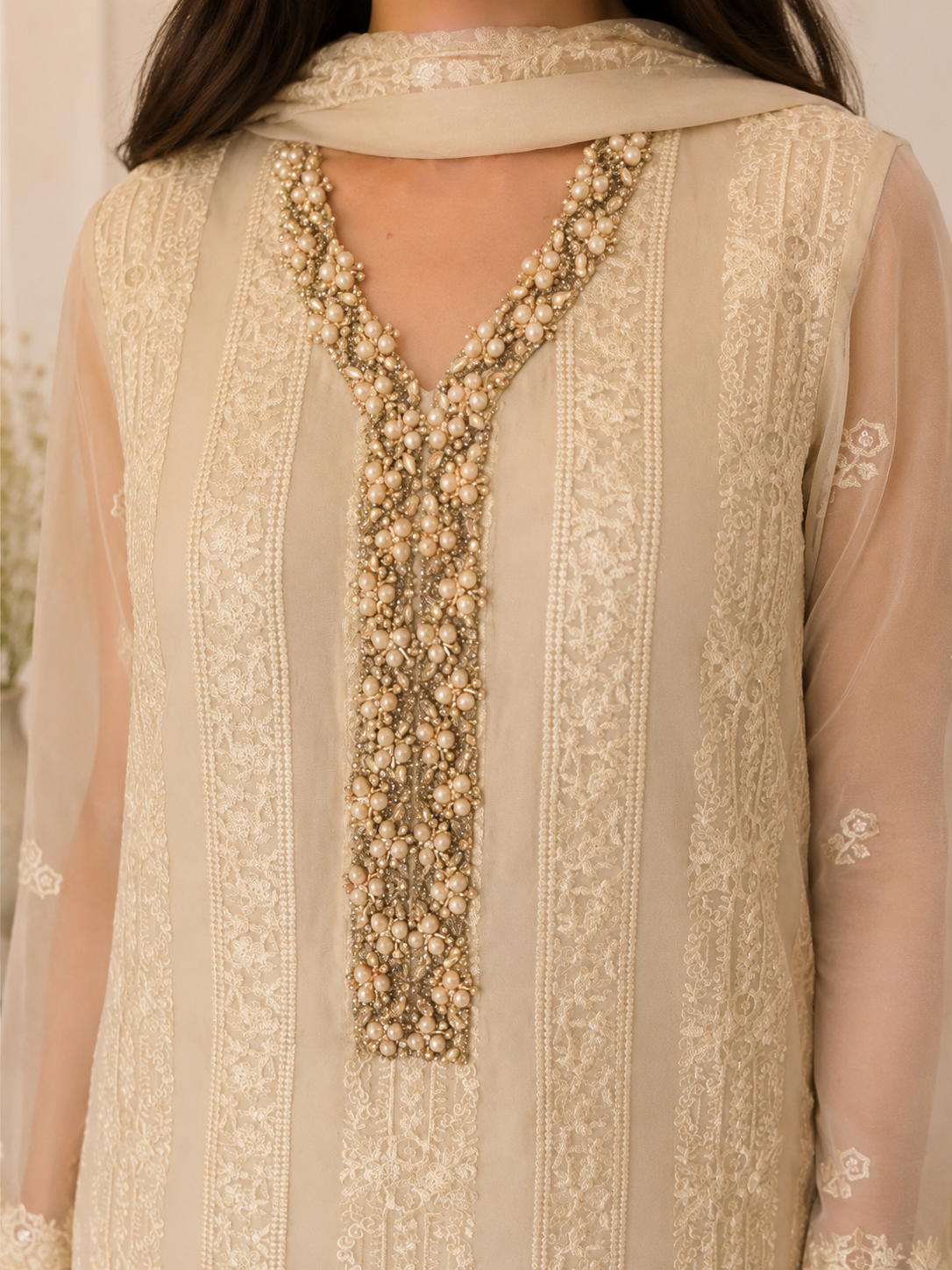 Noor-e-Ivory Embellished Chiffon Suit