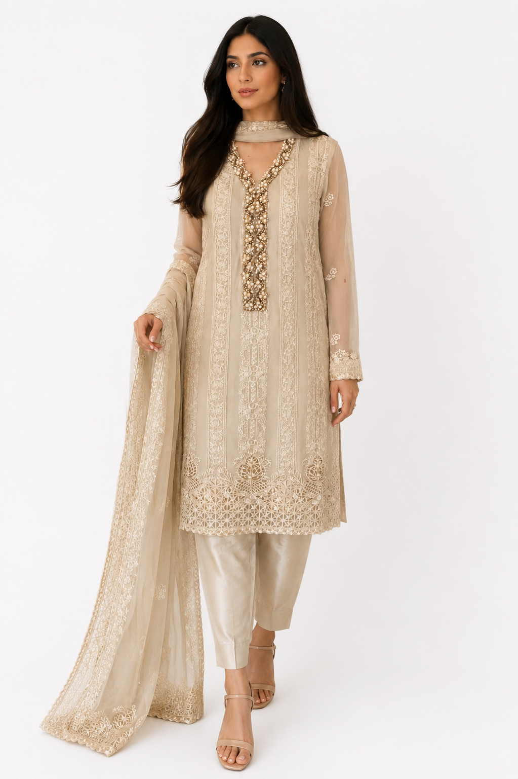 Noor-e-Ivory Embellished Chiffon Suit