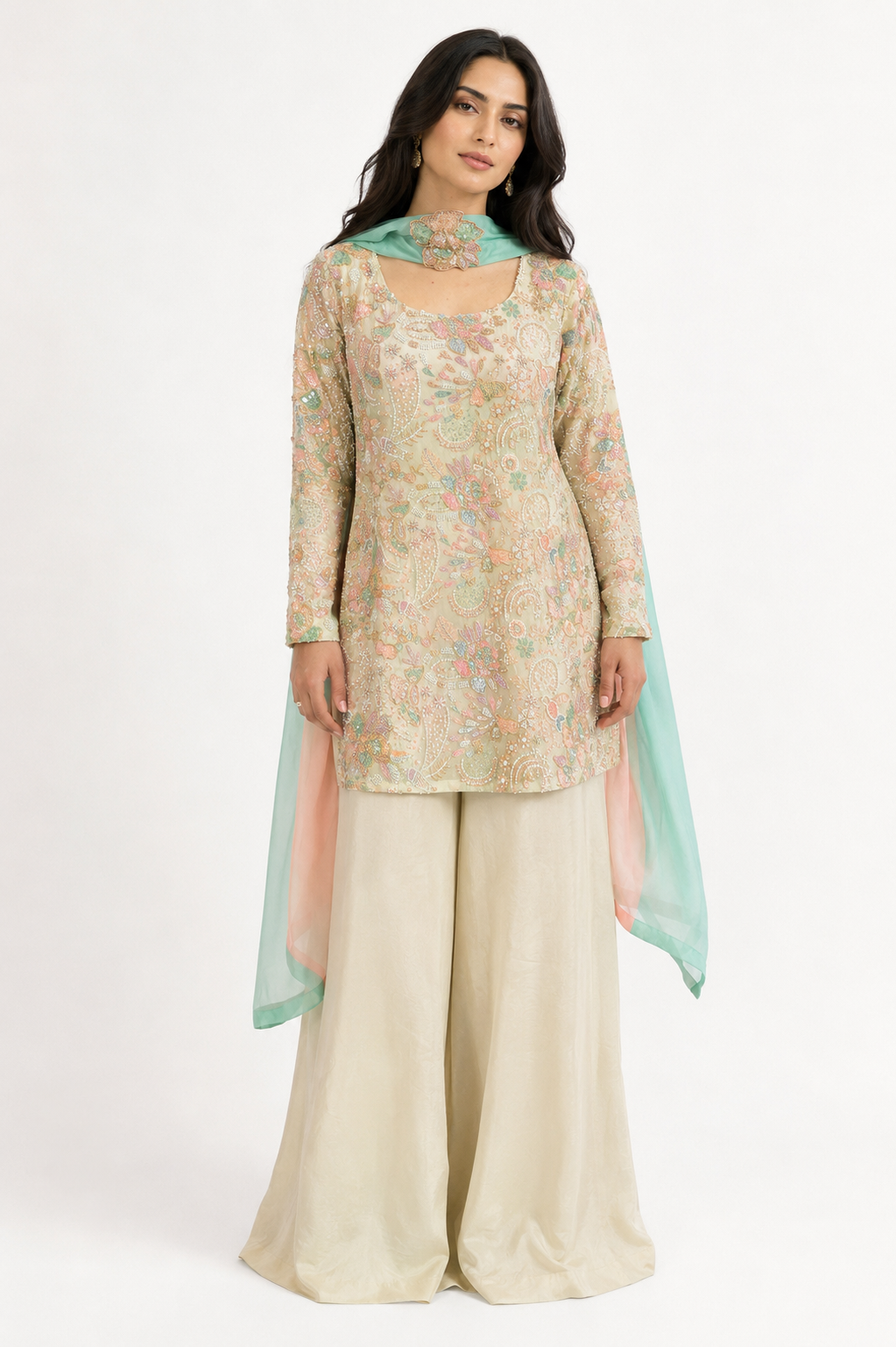 Noor-e-Pastel | Luxury Embroidered Formal Silk Suit