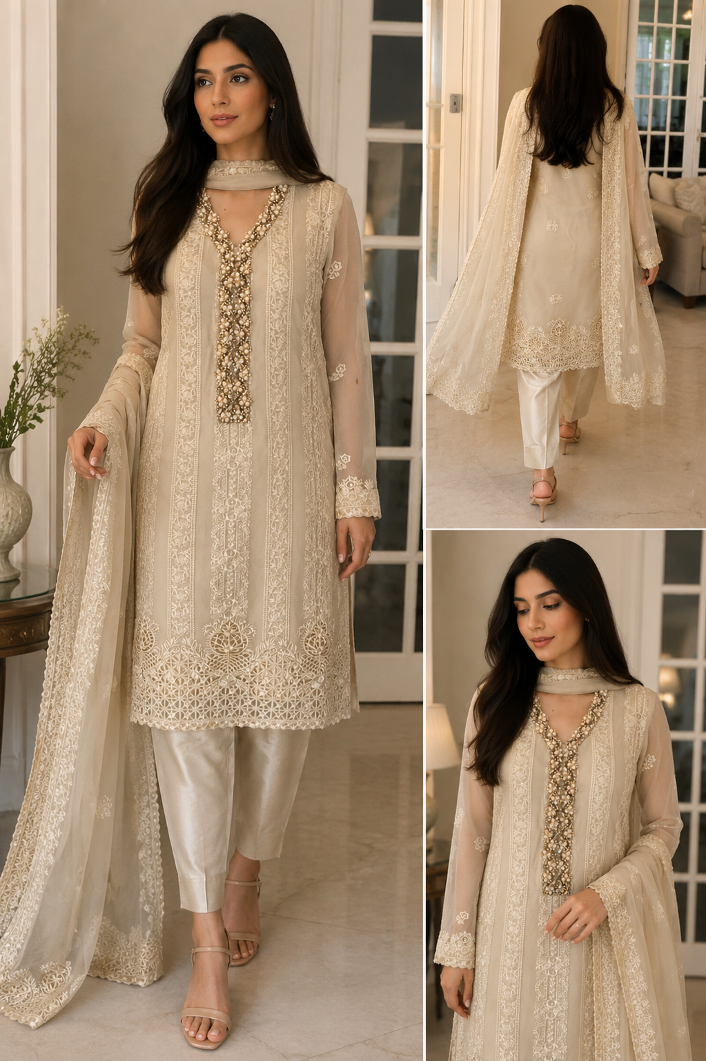 Noor-e-Ivory Embellished Chiffon Suit