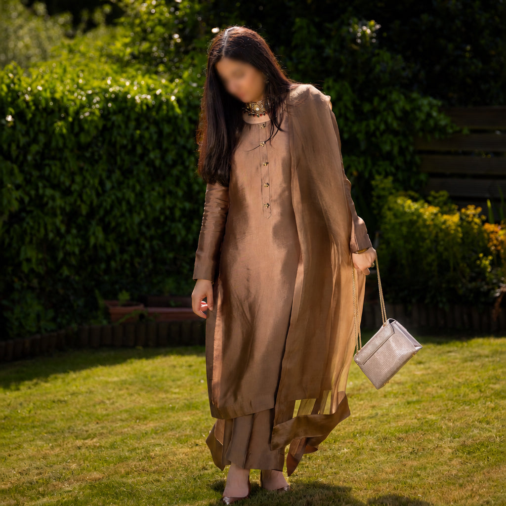 Medium Mehr-e-Bronze Silk Co-ord Set image 0