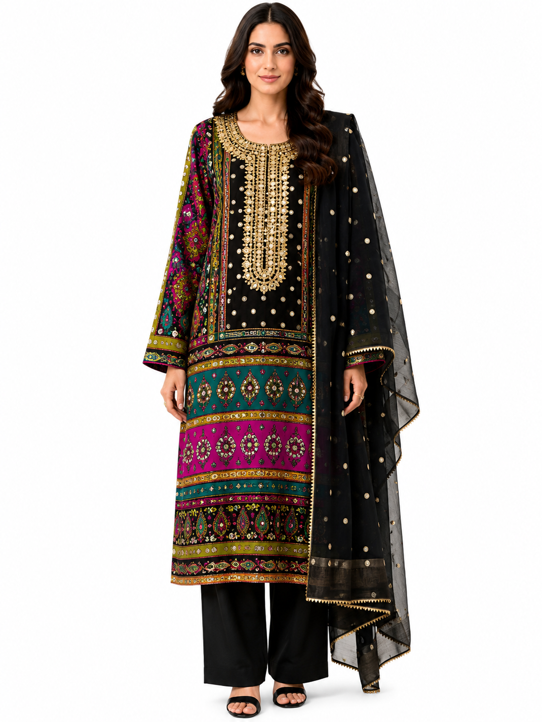Black Luxury Embellished Silk Suit