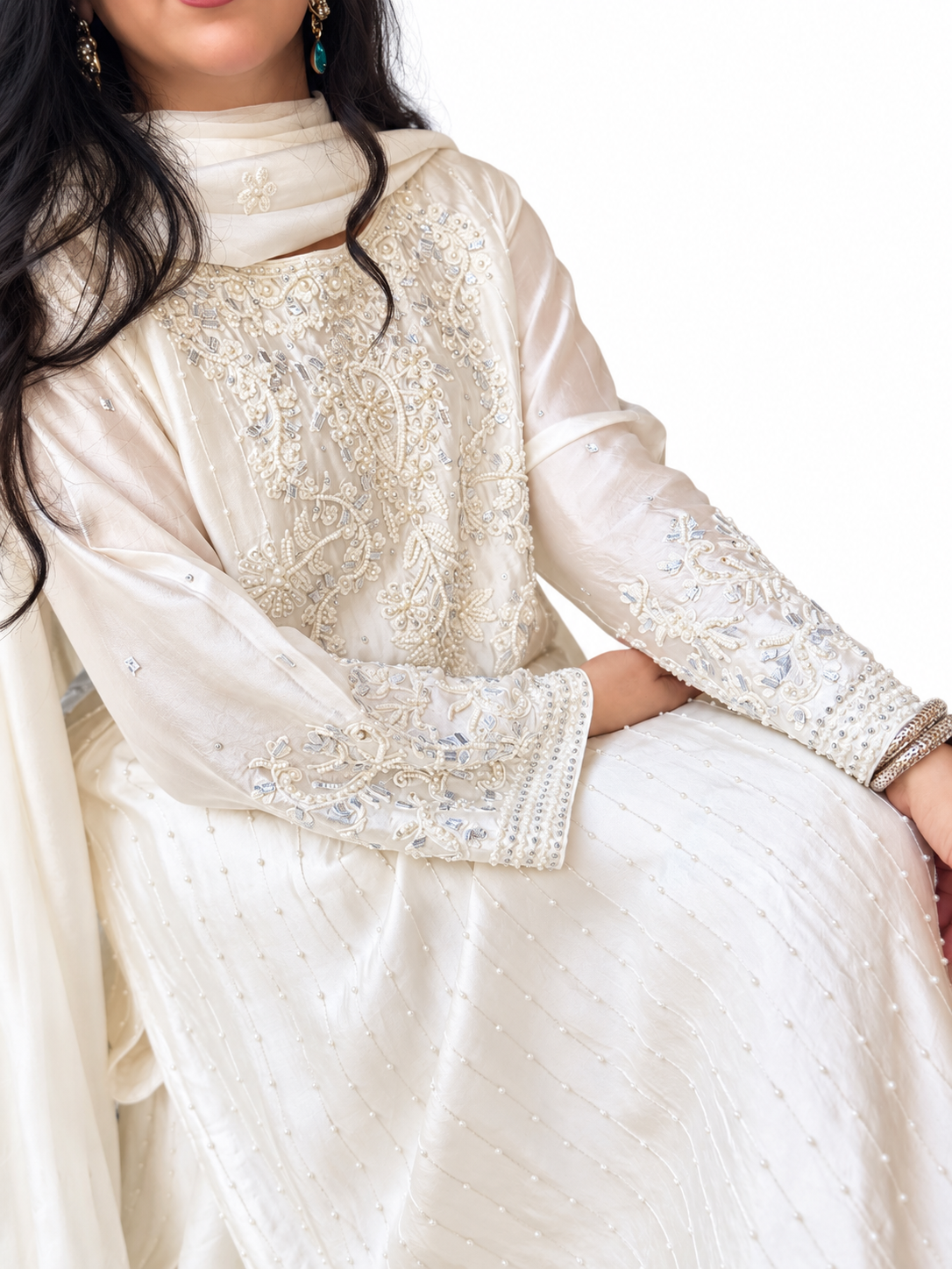 Mehr-e-Noor – Luxury Ivory Sheesha Silk Embellished Suit