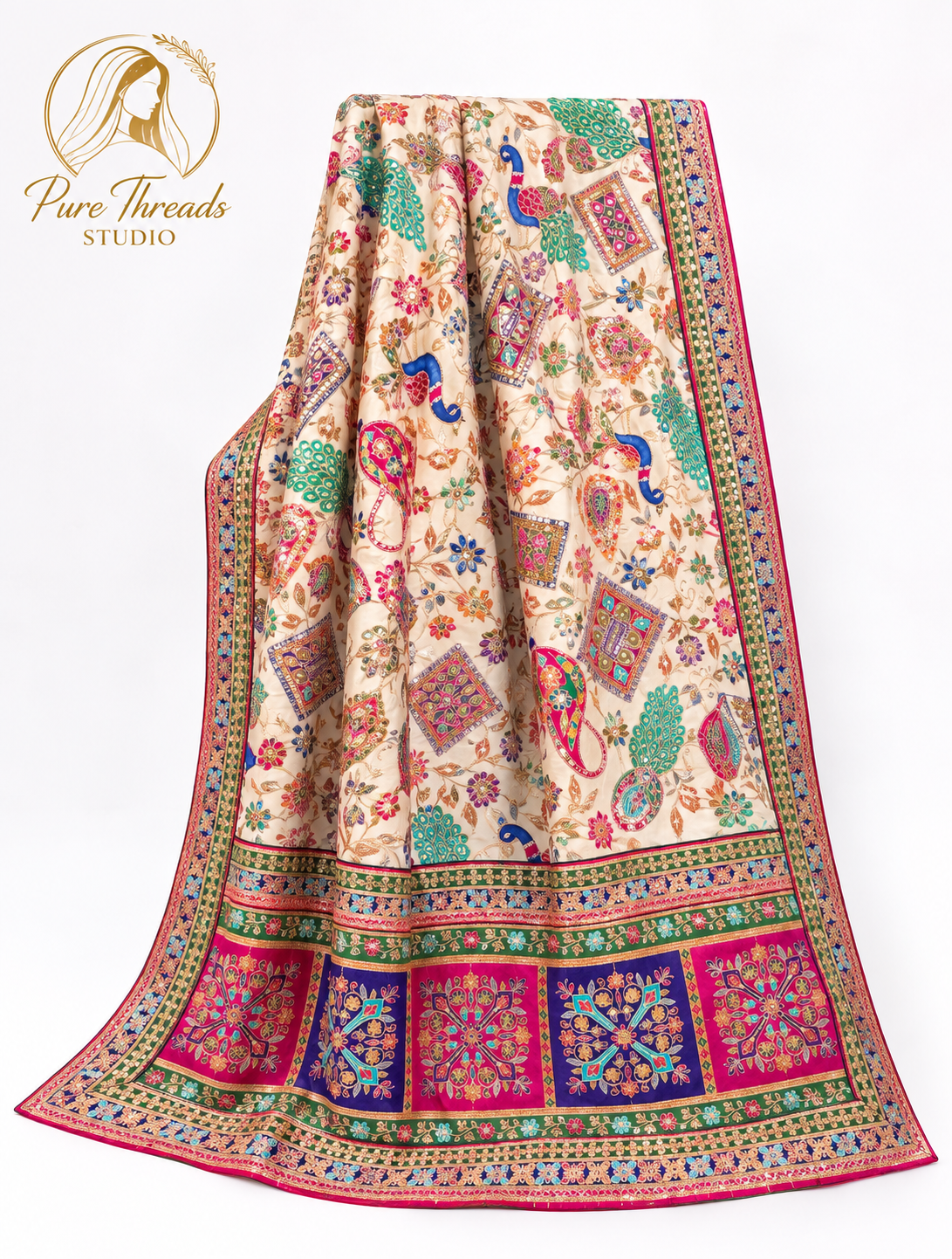 Mehr-e-Mor Luxury Embellished Silk Shawl