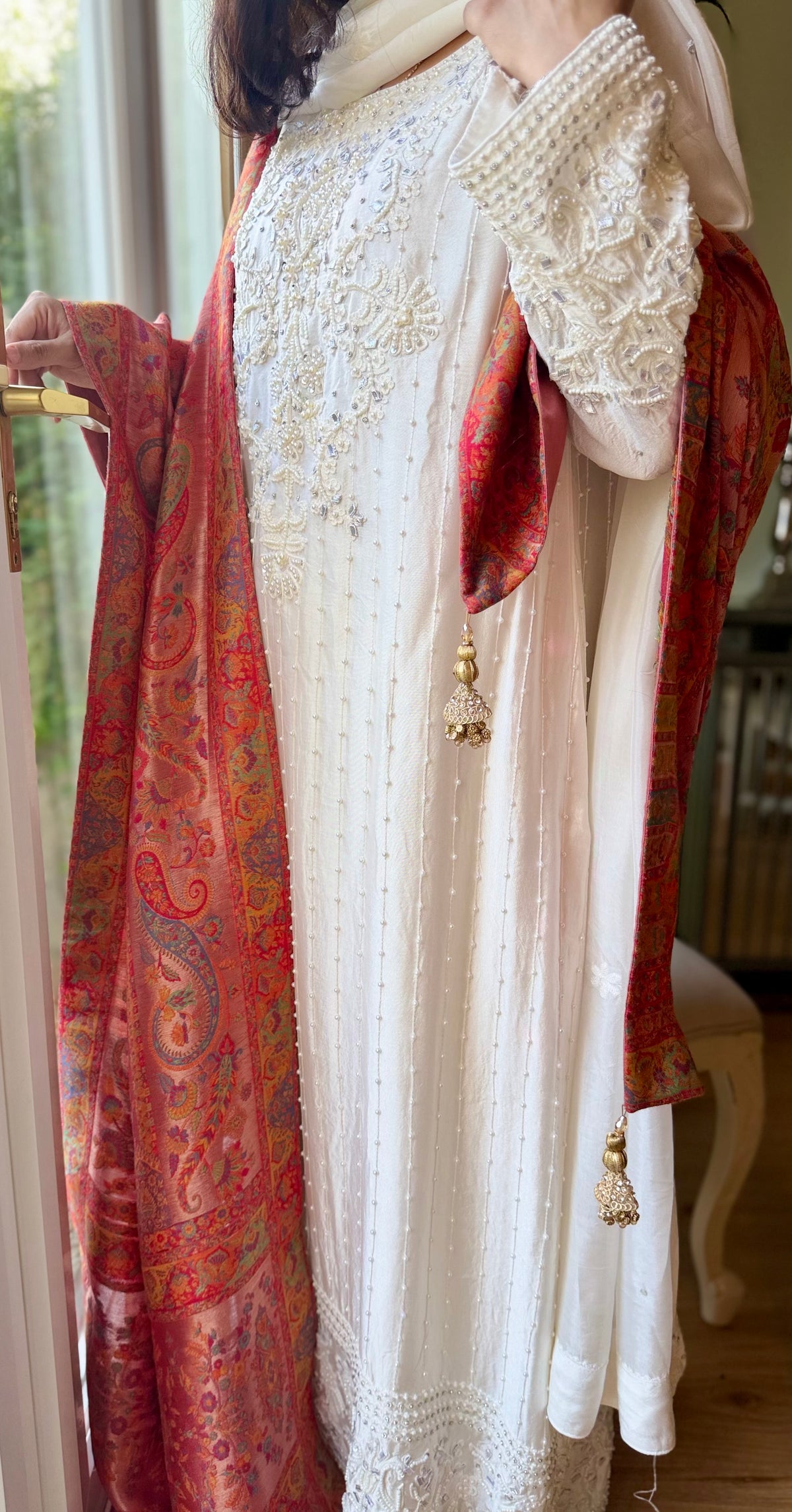 Mehr-e-Noor – Luxury Ivory Sheesha Silk Embellished Suit