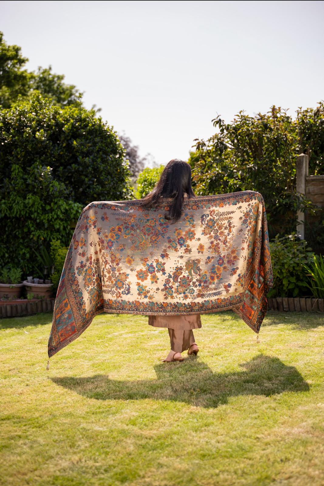 Rang-e-Gul Luxury Floral Moonlight Shawl