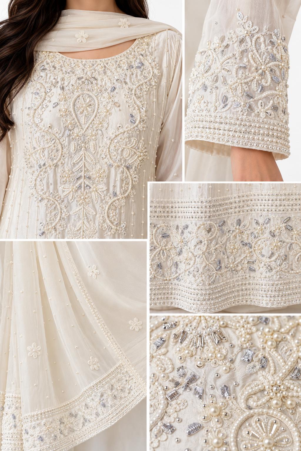 Mehr-e-Noor – Luxury Ivory Sheesha Silk Embellished Suit