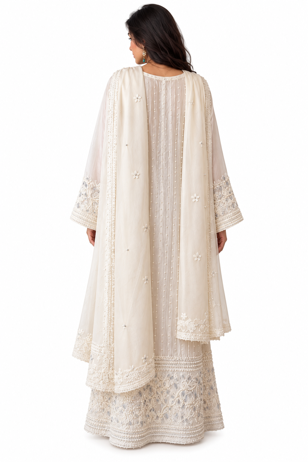 Mehr-e-Noor – Luxury Ivory Sheesha Silk Embellished Suit