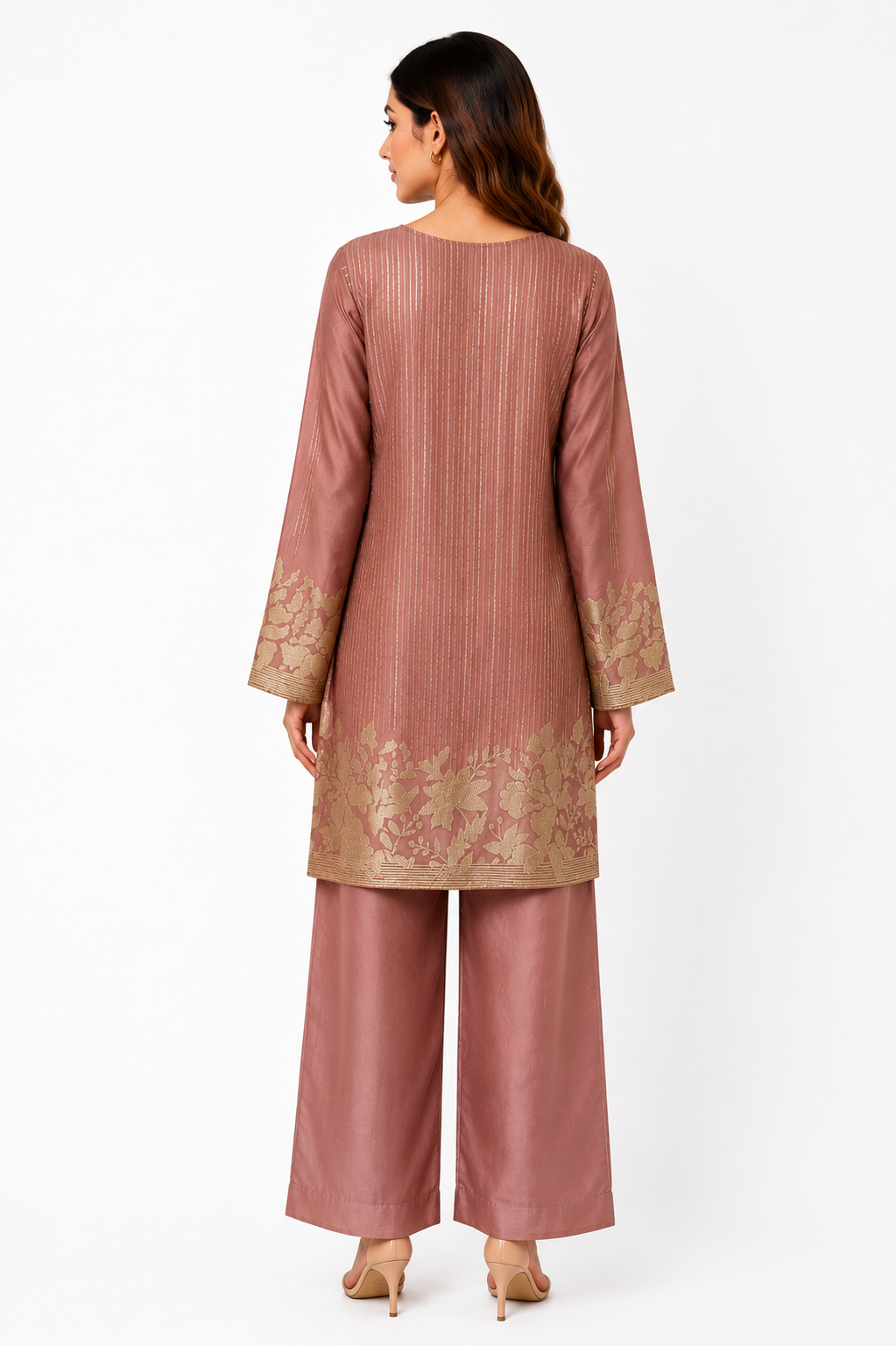 Gulnaar Blush Silk Embellished Pakistani Suit – 3 Piece Luxury Formal Outfit