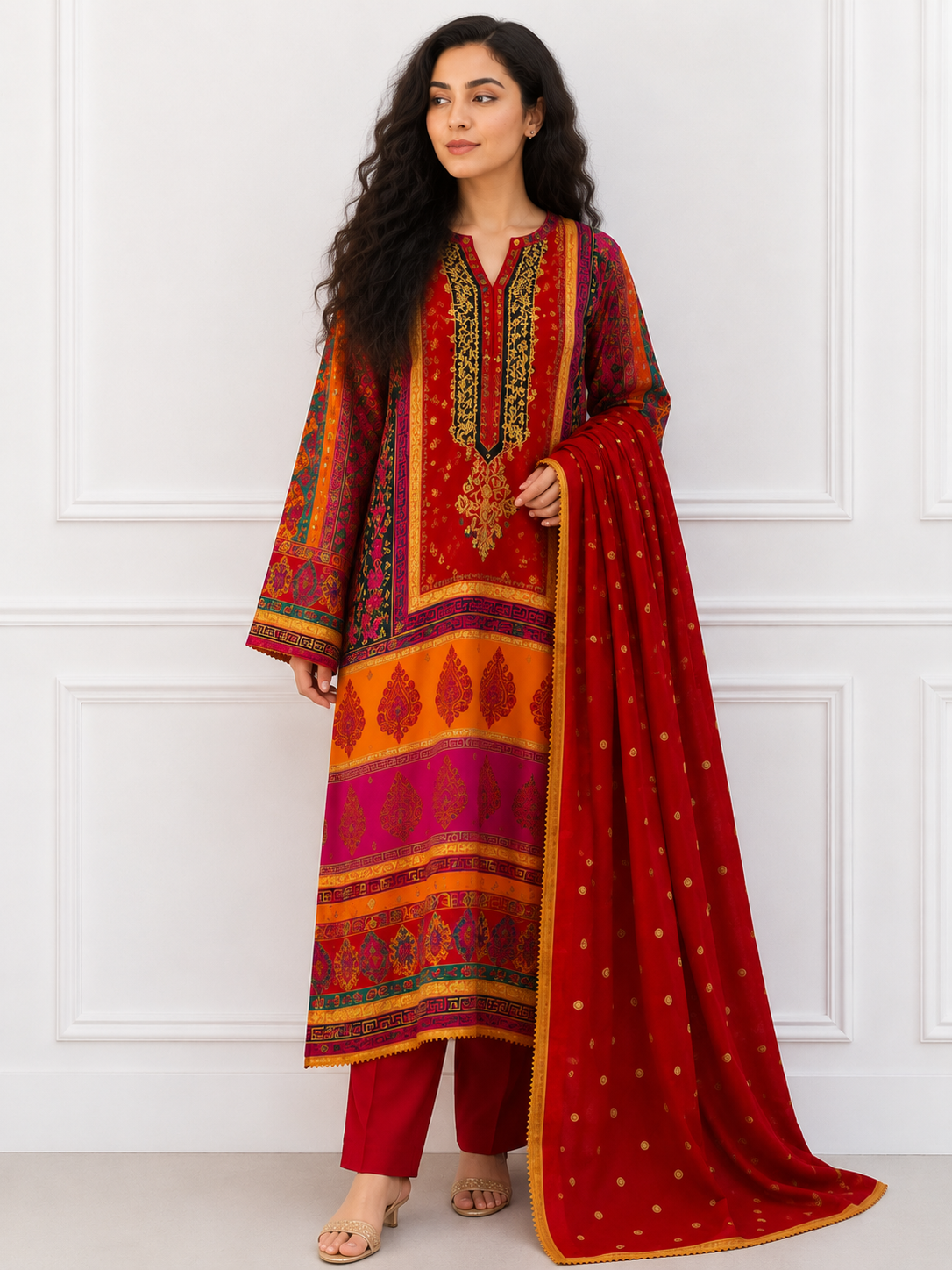 Zarmina Rouge Embroidered Suit