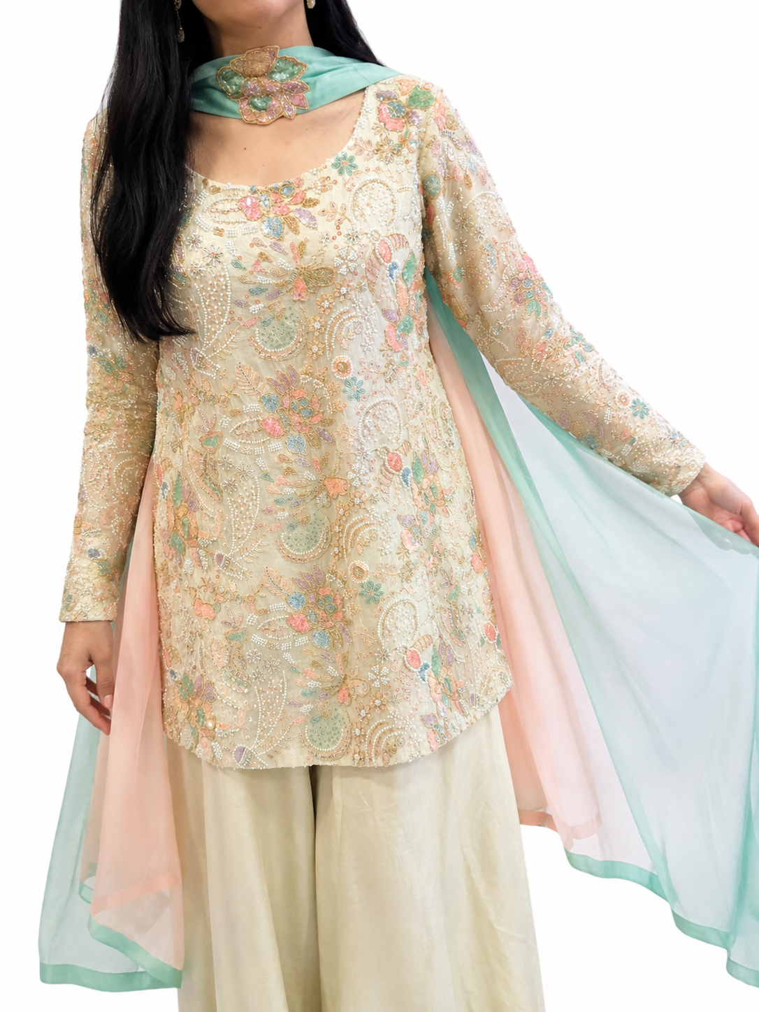Noor-e-Pastel | Luxury Embroidered Formal Silk Suit