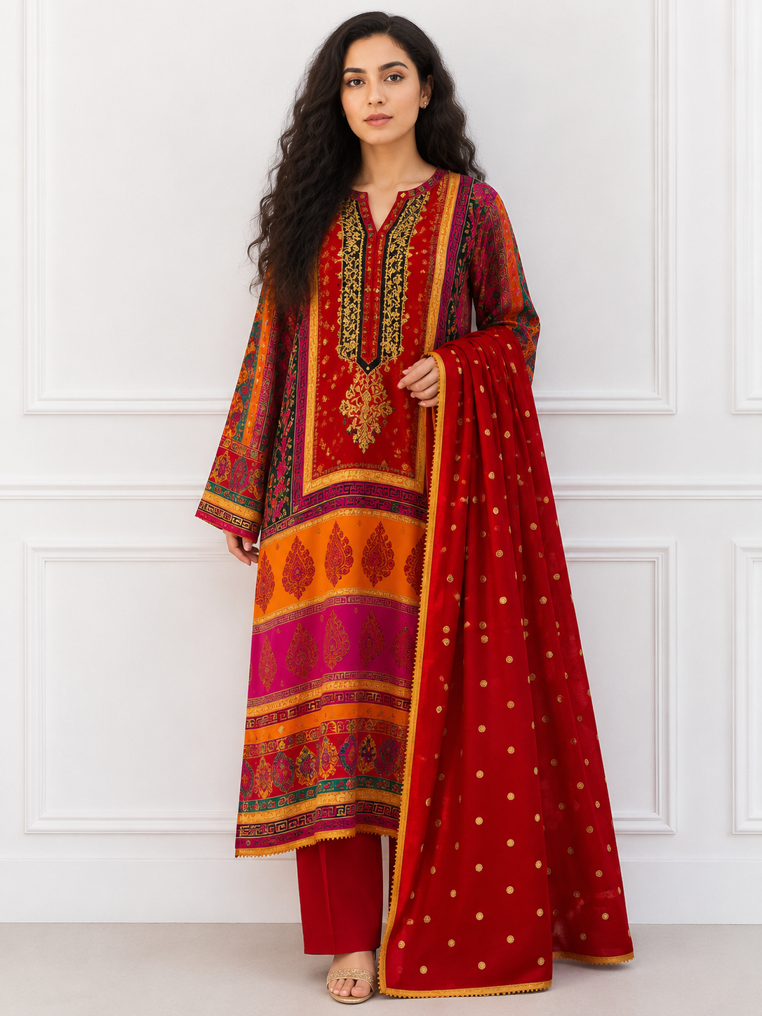 Zarmina Rouge Embroidered Suit