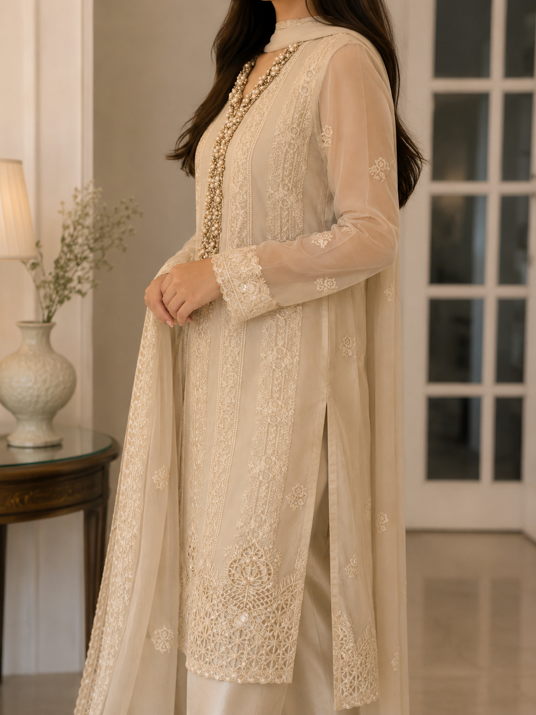 Noor-e-Ivory Embellished Chiffon Suit