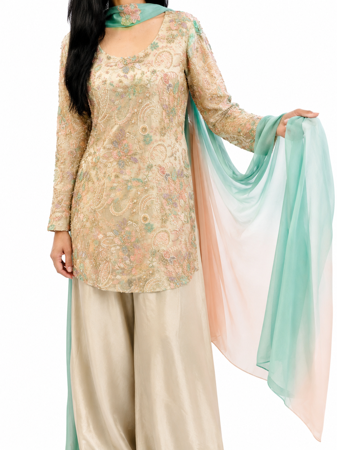 Noor-e-Pastel | Luxury Embroidered Formal Silk Suit