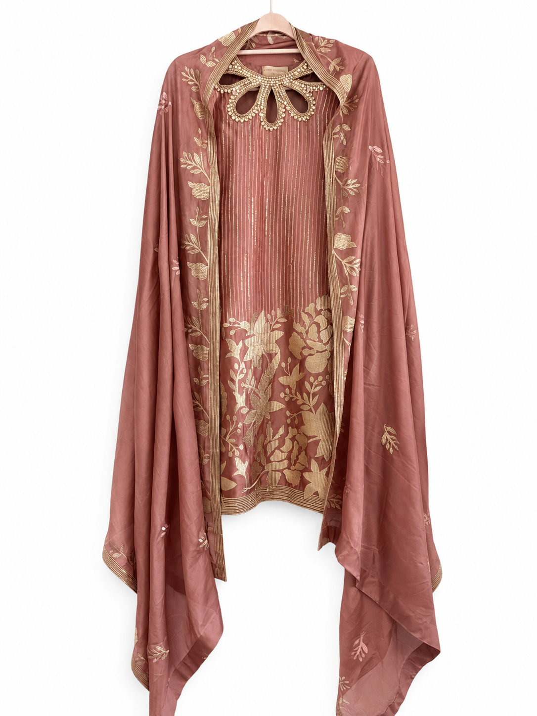 Gulnaar Blush Silk Embellished Pakistani Suit – 3 Piece Luxury Formal Outfit