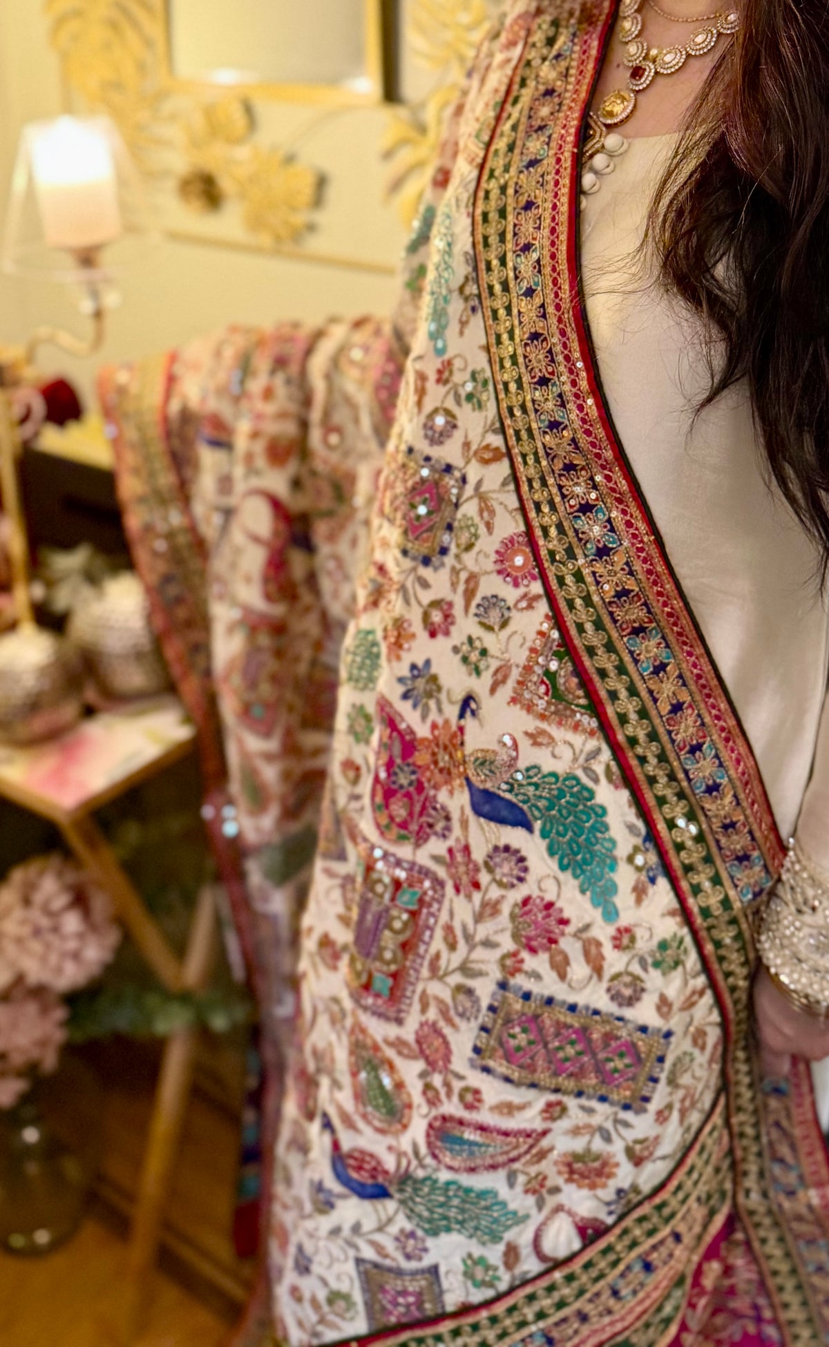 Mehr-e-Mor Luxury Embellished Silk Shawl