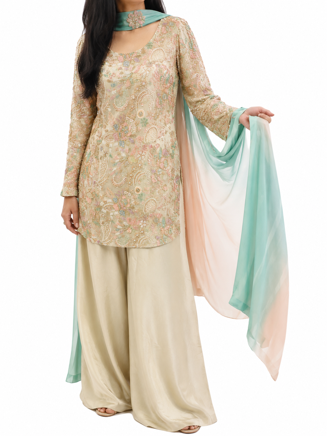 Noor-e-Pastel | Luxury Embroidered Formal Silk Suit