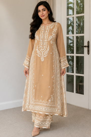 Luxury Pure Russian Silk Embroidered Suit