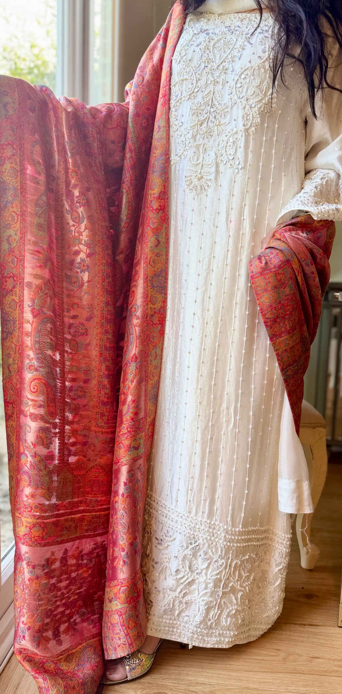 Mehr-e-Noor – Luxury Ivory Sheesha Silk Embellished Suit