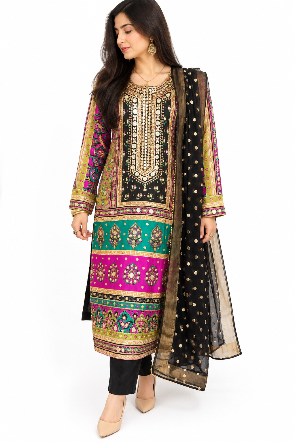Black Luxury Embellished Silk Suit