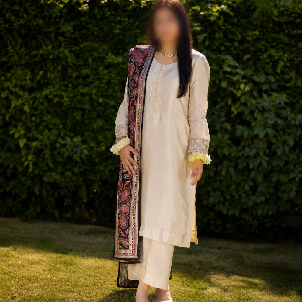 Medium Noor-e-Seesha Ivory Co-ord Set image 0