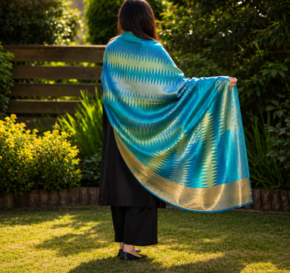 Mehr-e-Firoza Reversible Moonlight Stole image 1