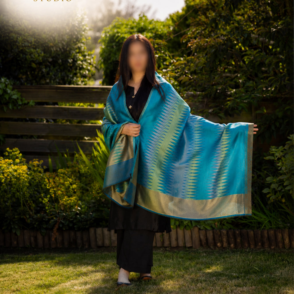 Mehr-e-Firoza Reversible Moonlight Stole image 0